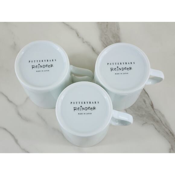 Pottery Barn Reindeer Coffee Mug Tea Cup 12oz Dasher Cupid Donner Christmas x3 - Picture 11 of 13